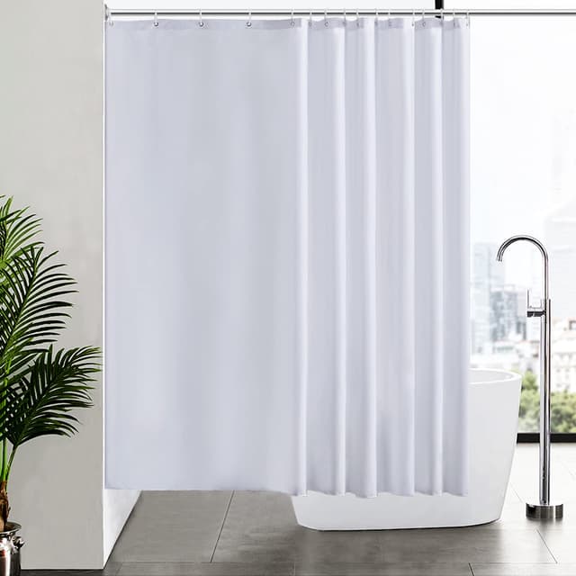 Furlinic Duschvorhang Überlänge Badvorhang Anti-schimmel für Dusche und Badewanne Textile Vorhänge aus Stoff Antibakteriell wasserdicht Extra Breit 240x180cm Weiß mit 16 Haken. 180.00 x 240.00 cms Weiß