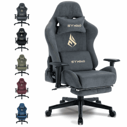 Symino Gaming Stuhl, Atmungsaktiver Bürostuhl aus Hochwertigem Stoff, So Weich Wie Pelz, Ergonomischer PC-Stuhl, Verstellbarer und Drehbarer Schreibtischstuhl mit Fußstütze, Grau Grau Kunstfell