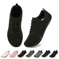 Geweo Barfußschuhe Herren Damen Barfuss Sneaker mit Breiter Zehenbox Laufschuhe Walkingschuhe Turnschuhe Atmungsaktives Obermaterial rutschfeste Gummisohle Gr.37-47 38 EU Schwarz