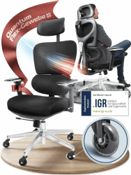 CLOUVOU ProSeat Bürostuhl Ergonomisch | Schreibtischstuhl QuantumFlex, Verstellbare 4D Chrom-Metallarmlehne, Blade Wheels | Büro Stuhl, Computerstuhl Home Office Chair Ergonomic,150 kg (ProSeat)