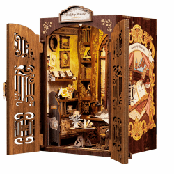 CUTEBEE Book Nook Kit - DIY Miniature House,Puppenhaus Miniatur Haus Selber Baue Bausatz mit Staubschutzhülle und LED-Licht,Booknook Library Modellbausätze für Erwachsene zu Bauen (Bookshop Memories) C Bookshop Memories
