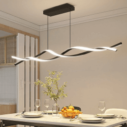 Mikeru 150cm Wave Pendelleuchte, Moderne Schwarze Welle Insel Licht 3000k/4500k/6500k 3 Farbe 10% Bis 100% Dimmbar Linear Kronleuchter Einstellbare Kabellänge 1-150cm Für Esszimmer, Wohnzimmer 150CM Stil A-schwarz