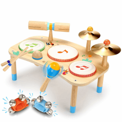 OATHX Spielzeug für Kinder aus Holz Musikspielzeug Trommel 11 in 1 Musik Kinderspielzeug Musikinstrumente für Kinder ab 2 Jahr Montessori Baby Toys 3 4 5 Geschenke für Mädchen Jungen Schlagzeug 11 in 1 Durms