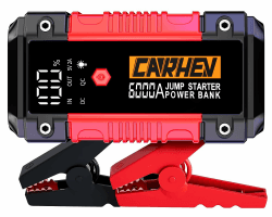 CARHEV Starthilfe Powerbank, 6000A Spitzenstrom Auto Starthilfe, 12V Starter Powerbank(Bis zu 10.0L Benzin/10.0L Diesel)Tragbarer Batterie Booster Jump Starter mit LED Taschenlampe und Starthilfekabel