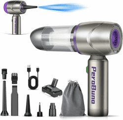 PeroBuno 2in1 Mini Handstaubsauger Akku, 15KPA Kabelloser Auto Staubsauger Stark, Bürstenloser Motor 2-Gang 160000U/min Staubgebläse, Elektrische Druckluftspray PC Reinigungsset, Tastatursauger