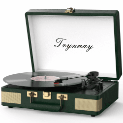 Trynnay Plattenspieler Schallplattenspieler 3-Gang-Bluetooth, tragbarer Koffer-Vinyl-Player mit integrierten Lautsprechern, Plattenspieler, verbesserter Audio-Sound, Grün
