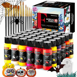 Fantastory Acrylfarben Set mit 36x60ml und 12 Pinsel,wasserfestes,nicht verblassendes,ungiftiges Acrylic Paint,geeignet für Leinwand, Holz, Keramik, Modelle,Stoffe; für Maler, Erwachsene,Kinder 36 Farben x 60ml