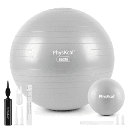 PhysKcal Gymnastikball und 23 cm Pilatesball Set, Anti Burst Gymnastikball, Anti-Rutsch-Sitzball, Balanceball, Yogaball für Zuhause, Fitnessstudio und Büro M (58-65cm) Ruhiges Grau