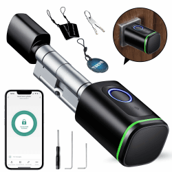 AVATTO Smart Elektronisches Türschloss SchließZylinder 60mm (30/30) mit Fingerabdruck, 2 Schlüssel, IC-Karte, Smart Life/Tuya-App Kontrolle, Bluetooth, Zylinderschloss Schwarz 60mm
