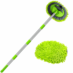 WillingHeart 160 cm 2 in 1 Autowaschbürste Teleskop Mikrofaser Korallen Chenille Autowaschmopp 180 ° Drehung Waschhandschuh mit Teleskopstiel Verlängerungstab für Auto RV Trucks Wohnwagen Wohnmobil 160cm