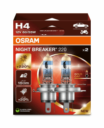 OSRAM NIGHT BREAKER 220, H4, 220% mehr Helligkeit, Halogen-Scheinwerferlampe, 64193NB220, Faltschachtel (2 Lampen), white 2 Lampen H4