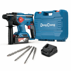DongCheng Akku Bohrhammer 18V, Schlagenergie 2.1 J, mit 4 Stück SDS-plus, Bohren bis 28 mm, Bürstenloser Bohrhammer Motor, Anti-Vibrationsgriff, inkl. 4Ah Akkus und 2A Ladegerät im Handwerkerkoffer 18V 2.1 J Akku Bohrhammer
