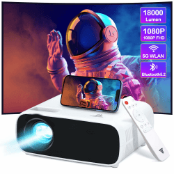 Full HD 1080P Beamer, 18000 Lumen Helligkeit 2024 Neuer Mini Beamer mit WiFi & Bluetooth Konnektivität, Kompatibel mit Mehreren Geräten 269A-Schwarz