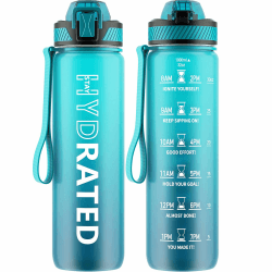 QLUR Trinkflasche, 1L BPA-Frei Tritan Wasserflasche mit Strohhalm, Trinkflasche Sport Auslaufsicher mit Zeitmarkierung und Bürste, Sportflasche für Fitness, Schule, Yoga, Outdoor(1 Flasche) 1000 ml Dunkelblau