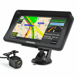 AWESAFE Bluetooth Navigationsgerät für Auto mit Rückfahrkamera, 7 Zoll Touchscreen, 2023 Europa Karten unterstützt lebenslang kostenloses, GPS Navigation für Auto PKW KFZ LKW 7 Zoll mit Rückfahrkamera