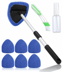 Huifoo Auto Scheibenreiniger mit 6 Mikrofaserpads und Sprühflaschen,Auto Fensterwischer Kit,autoscheiben innenreiniger mit Ausziehbarer Griff,180 Grad drehbar,Blau