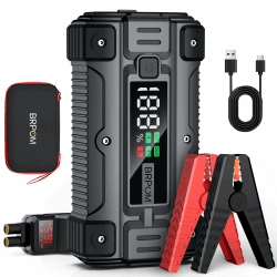 BRPOM Starthilfe Powerbank 5000A 12V (bis zu Allen Benzin und 8.5L Diesel) Auto Starthilfe mit LED-Taschenlampe, großen Bildschirm, Jumper Bildschirm, Autobatterie Booster für SUV Motorrad Rasenmäher BM502