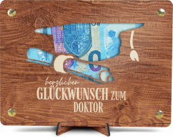 Doktor Geschenk - XL Geldgeschenk aus Holz inkl. Ständer | Doktor - Arzt Geschenk, Doktortitel Geschenk, Doktorarbeit Geschenk, Glückwunschkarte Zum Doktortitel, Geschenke Zum Doktortitel