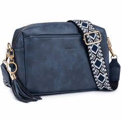 Roulens Damen Handy Umhängetasche,Veganem Leder Crossbody Schultertasche,Breiter Riemen Abendtasche mit drei Reißverschlussfächern Handtaschemit mit Kartenschlitz Verstellbar Abnehmbar Schultergurt C-blau