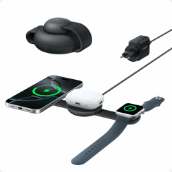 Anker MagGo 3-in-1 Kabellose Ladestation, MagSafe-Kompatibles Qi2-Zertifiziertes 15W Ladegerät (mit EU/US/UK Stecker), Faltbares Reise-Ladepad für iPhone 16/15, AirPods, Apple Watch (Keine Powerbank) Schwarz