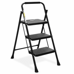 HBTower 3-Stufen-Leiter, Klapp-Step-Hocker mit breitem Anti-Rutsch-Pedal, stabile Stahlleiter, bequemer Handgriff, Leichter, tragbarer Stahl-Step-Hocker, schwarz Schwarz 3-Stufen