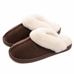 Misolin Damen Herren Hausschuhe Winter Warme Faux Pelz Slippers Weiche Flache Plüsch Pantoffeln Rutschfeste Outdoor/Indoor - mit super Qualität 36.5/38 EU Dunkelbraun