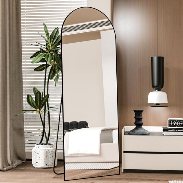 CASSILANDO Bogen Ganzkörperspiegel 162×53cm Bodenspiegel, Rahmen aus Aluminiumlegierung Standspiegel, Ganzkörperspiegel mit Ständer Groß Wandspiegel im Schlafzimmer, Ankleidezimmer Spiegel (Schwarz) 162x53cm Schwarz