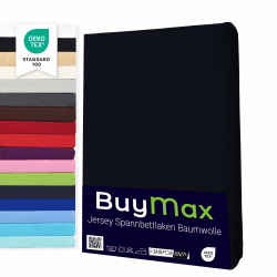 Buymax Spannbettlaken 180x200cm Doppelpack 100% Baumwolle Spannbetttuch Bettlaken Jersey, Matratzenhöhe bis 25 cm, Farbe Schwarz 180x200x30 cm Schwarz 2
