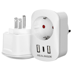 RealMade 2 Pack Reiseadapter USA Adapter, Amerika Deutschland Stecker mit 2USB 1USB C, Reiseadapter Thailand, International Adapter fur Kanada, Dominikanische Republik, Mexiko, Australien USA-2 Pack Weiß
