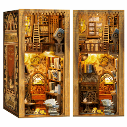 CUTEBEE Book Nook DIY Kit – DIY Puppenhäuser Miniatur Haus Kit mit Möbeln und LED-Licht, 3D Puzzle Buchstützen aus Holz, Modellbausätze für Erwachsene zum Bauen (Eternal Bookstore) A Eternal Bookstore
