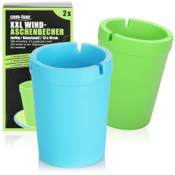 com-four® 2x XXL Aschenbecher für draußen - Windaschenbecher - Sturmaschenbecher mit Deckel - Autoaschenbecher, Ø 10 cm (grün + blau)