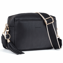 Roulens Damen Handy Umhängetasche,Veganem Leder Crossbody Schultertasche,Breiter Riemen Abendtasche mit drei Reißverschlussfächern Handtaschemit mit Kartenschlitz Verstellbar Abnehmbar Schultergurt C-schwarz