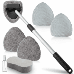 Funyord Scheibenreiniger Auto, 65cm Autoscheiben Innenreiniger, Erweiterbares Windschutzscheiben Reiniger mit 4 Mikrofaserpads,Sprühflaschen und Waschschwamm Grey