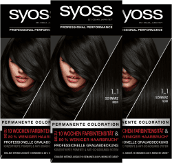 Syoss Color Coloration 1_1 Schwarz Stufe 3 (3 x 115 ml), permanente Haarfarbe für bis zu 10 Wochen Farbintensität und 80 % weniger Haarbruch* Schwarz 1_1 115 ml (3er Pack)