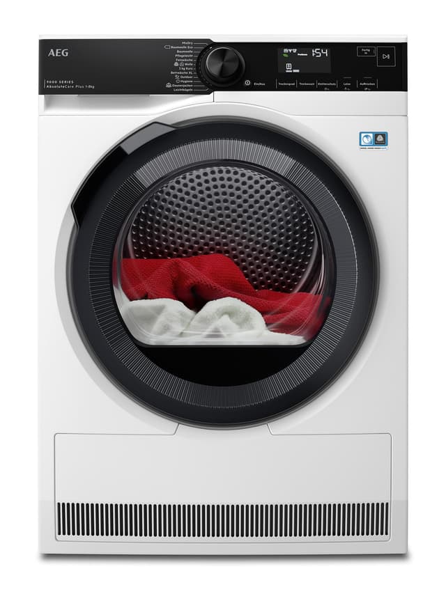 AEG Wärmepumpentrockner 8 kg – Serie 9000 AbsoluteCarePlus Daunentrocknung – Testsieger der Stiftung Warentest – 3D-Scan Restfeuchteermittlung – A+++ – Energiesparend – Trommelbeleuchtung – TR9T75680 9er) Daunentr. | 8kg | A+++ | StiWa24 Modell 2023