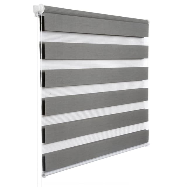 WOLTU Doppelrollo Klemmfix ohne Bohren Holzlook Grau B120 x H150 cm, Duo Rollo Zebrarollo Fensterrollo Klemmrollo Seitenzugrollo Easyfix lichtdurchlässig & verdunkelnd Rollos für Fenster und Tür B120 x H150 cm Holzlook Grau