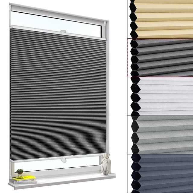 WOLTU Wabenplissee ohne Bohren Verdunklung Thermo Doppelplissee Klemmfix Zweifarbig 105x120cm Dunkelgrau-weiß, Plissee Faltrollo Sonnen-, Sicht- & Schallschutz, Jalousie Plisseerollo für Fenster & Tür Dunkelgrau-weiß B105 x H120 cm