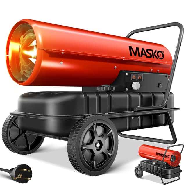 MASKO® Heizkanone 30kW Diesel Bautrockner Bauheizer Heißluftgenerator Heizgebläse 38L Tank mit Thermostat Ölheizer Luftstrom 750m³/h/Stunde Ölbeheizung Heizlüfter Heizstrahler Rot Rot / Schwarz