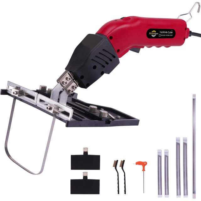 Komsepor 200W Styroporschneider Elektrische Heißmesser Schaumschneider mit 4 Nichrom Klingen 0-600℃ Styrocutter 220-240V mit Kühlsystem Geeignet für Styropor (Rot-Luftkühlung 200W+Steckplätze)
