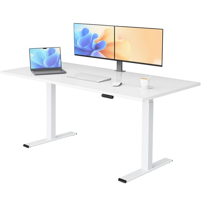 E.For.U® höhenverstellbarer Schreibtisch 180x80 cm, 2 Motoren, elektrisch höhenverstellbares Tischgestell mit 2-Fach-Teleskop, Memory-Steuerung (Weiß), DT20L mit Tischplatte (Weiß) Weiß+weiß 180 x 80 cm