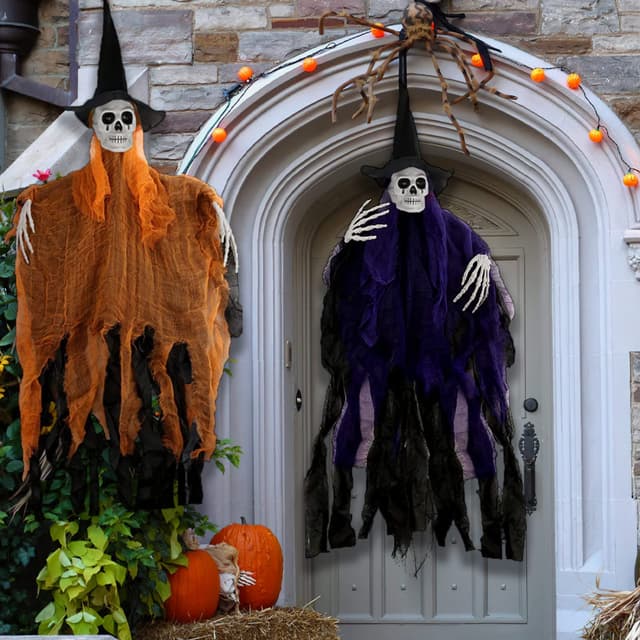 Halloween Deko Horror 105*80cm Halloween Hängende Tür Deko Geist 2 pcs halloween deko gruselig Skelett halloween deko garten Horror Gespenst Türvorhang Horror Sensenmann Totenkopf für Halloween Deko