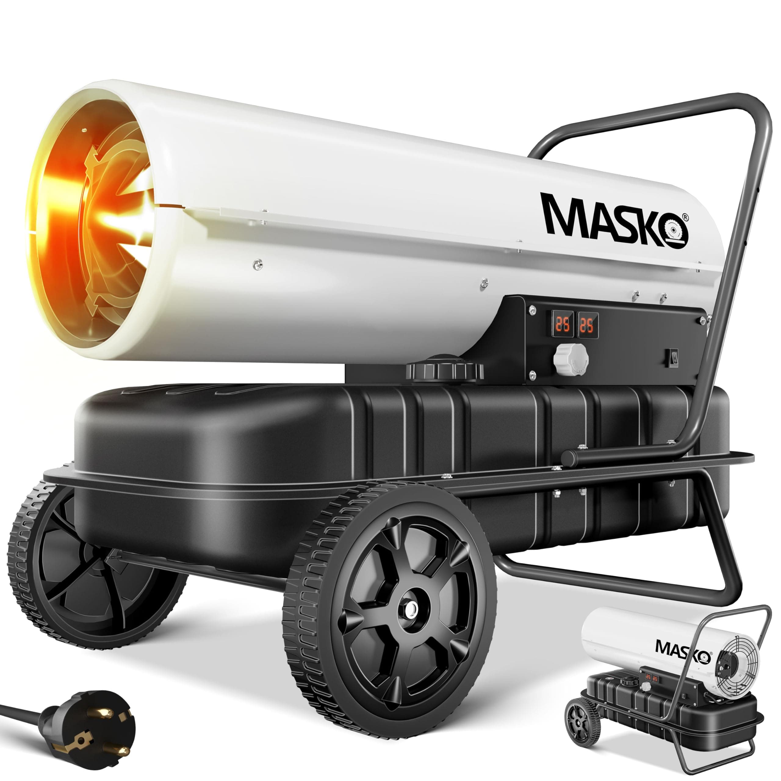 MASKO® Heizkanone 30kW Diesel Bautrockner Bauheizer Heißluftgenerator Heizgebläse 34L Tank mit Thermostat Ölheizer Luftstrom 750m³/h/Stunde Ölbeheizung Heizlüfter Heizstrahler Weiß Weiß / Schwarz