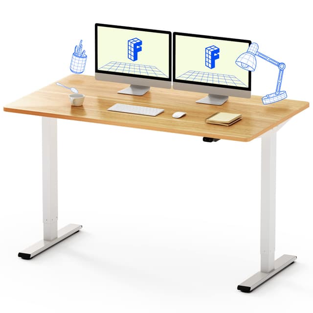 FLEXISPOT Höhenverstellbarer Schreibtisch Basic 140x80cm - Einteilige Tischplatte - Ergonomisches Sitz-Stehpult mit einfacher Bedienung (Ahorn, Weißes Gestell) 140 x 80 cm Ahorn+weiß Gestell
