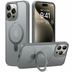 TORRAS Ostand für iPhone 15 Pro Hülle für MagSafe (Nr.1 Magnetkraft, Unsichtbarer Ständer, Militärischer Schutz) Stoßfest Handyhülle iPhone 15 Pro Case Kratzfeste Schutzhülle All-in-One Grau Grau iPhone 15 Pro