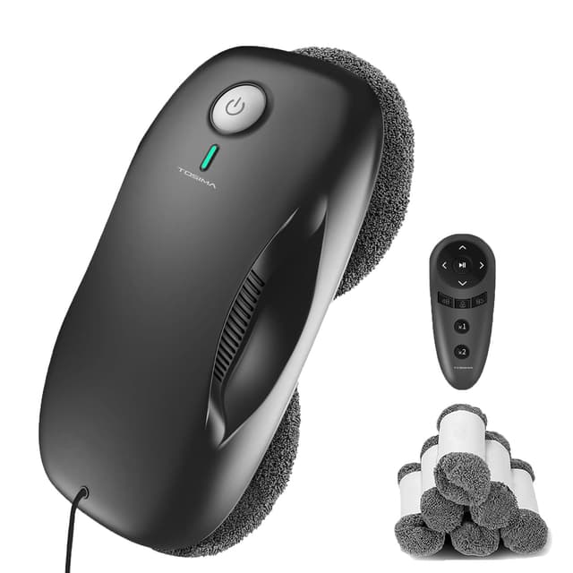 Tosima W2 Fensterputzroboter 3800PA, Fensterputzer Elektrisch- mit Dreifachem Sicherheitssystem, Intelligenter Navigation, Fernbedienung, für Alle Glatten Oberflächen, mit 12 Tüchern （6 Paare） W2 Schwarz