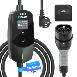 EVDANCE Typ 2 Ladekabel Schuko 3.68kW [1-phasig, 6.1m, 6-16A] Ladekabel Elektroauto mit 0-12h Zeitverzögerung Typ 2 Schuko für Elektroauto & Hybrid (PHEV/EV) Schwarz 3.68kW_16A