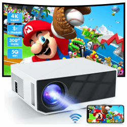 ZDK Mini Beamer 4K-Unterstützung,Full HD 1080P projektor mit Bluetooth und WiFi,20000 Lumen Tragbarer Projektor Heimkino,Kompatibel mit Smartphone/TV Stick/TV Box/HDMI/USB/AV/PS5 (Weiße) 22000 Weiße