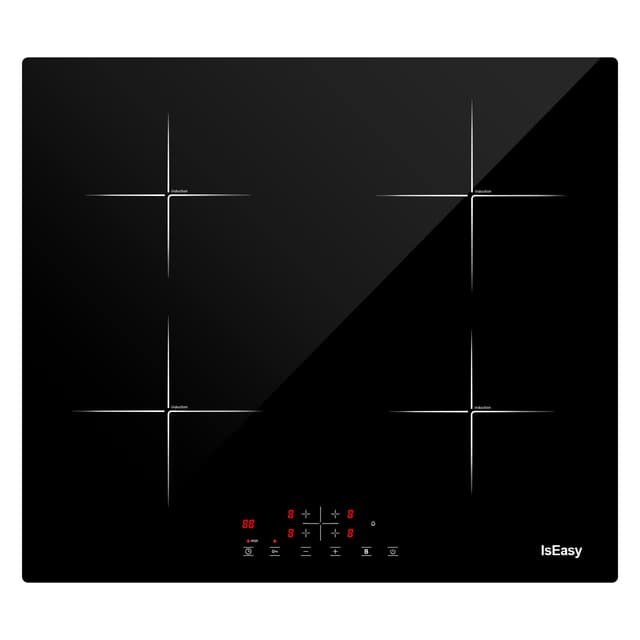 IsEasy 4 Zonen Einbau Induktionskochfeld mit 9 Leistungsstufen &1-99Min Timer, Boost-Funktion, Induktionskochplatte, Induktion Herdplatte mit 4 Platten, 60cm, 6800W, Schwarz 4 Zonen-1