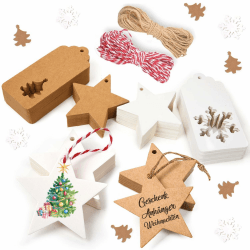 Alintor Geschenkanhänger Weihnachten, 100 Stück Geschenkanhänger, Weihnachtsanhänger mit 20m Schnur, Perfekt für Geschenkband, Likörflaschen, Stempel, Marmeladendeckchen, Geschenktüten 100PCS