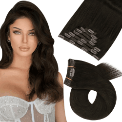 Moresoo Echthaar Extensions Clip in Extensions Echthaar Remy Clip Extensions Echthaar Braun Extensions Clip in Echthaar Dunkelstes Braun #2 Glatt 7 Tressen 120g 60 cm Doppelt Tressen 60 cm 1.#2